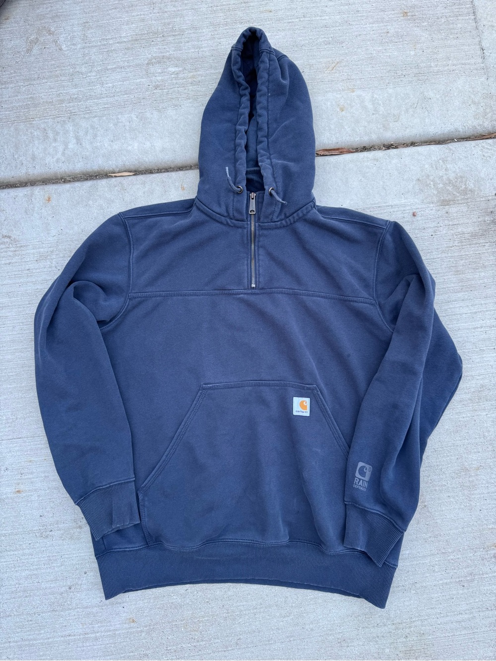 Carhartt Faded Navy Blue Rain Defender Men's L Orig Fit 1/4 Zip Fleece Hoodie